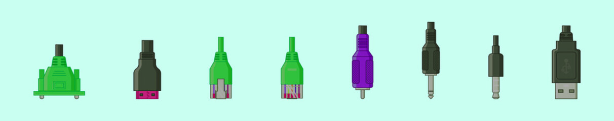 set of cable connector cartoon icon design template with various models. vector illustration isolated on blue background