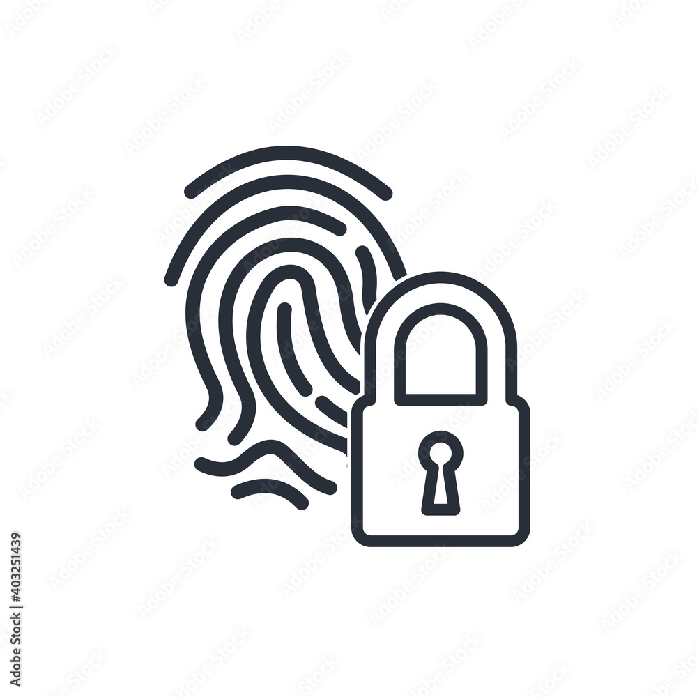 Poster fingerprint and lock. data protection with fingerprint, biometrics concept. vector icon isolated on 