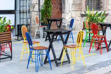 Interior summer open-air street cafe .