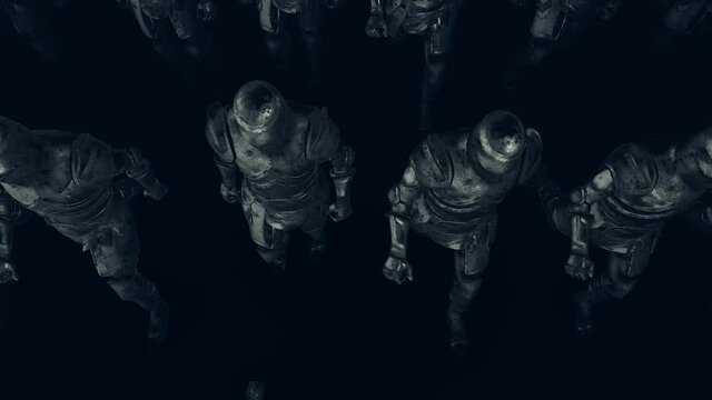 Mediaval Knight army Walking top view v3 4k. High quality 4k footage