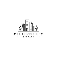 modern city landscape building logo icon in line style, clean city icon Vector illustration