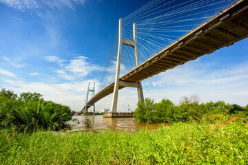 Phu My cable-stayed bridge over Sai Gon river, Ho Chi Minh city, Vietnam.