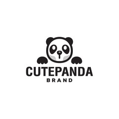 Fototapeta premium cute panda cartoon logo vector icon illustration, mascot character design with cute panda bear doll