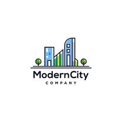 modern city landscape building logo icon in line style, clean city icon Vector illustration