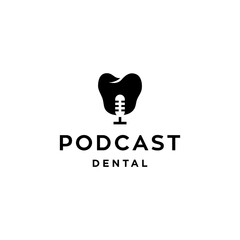 dental tooth podcast logo with mic microphone icon, dental implant logo teeth tooth vector in negative space style