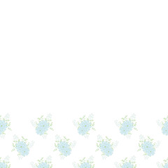 Fototapeta na wymiar Floral Vector repeat seamless border with carnations. Small bouquets with blue flowers.