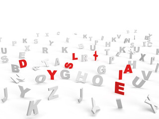 Fototapeta na wymiar Dyslexia and dysgraphia as chaos alphabet, letters on white background.