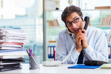 Unhappy angry call center worker frustrated with workload
