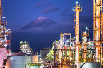 Mt. Fuji with Factories at Night in Japan