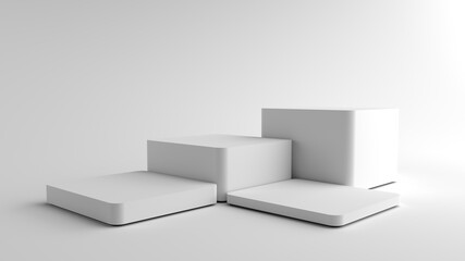 3D rendering of Square white pedestal is overlapping, Podium for display product on the white floor. Pedestal can be used for advertising, Isolated on white background, Minimalist white, illustration.