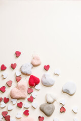 Valentines day background with small wooden hearts