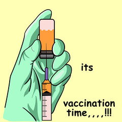 hand holding injection and a bottle of vaccine,campaign for vaccinated
