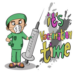 nurse holding injection campaign to vaccinated vector illustration