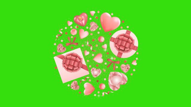 Pink Objects Round Pattern with Glitter Looping Animation