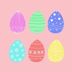 Set of colored easter eggs, colored eggs, religious holiday easter, symbol of easter, vector image in doodle style.