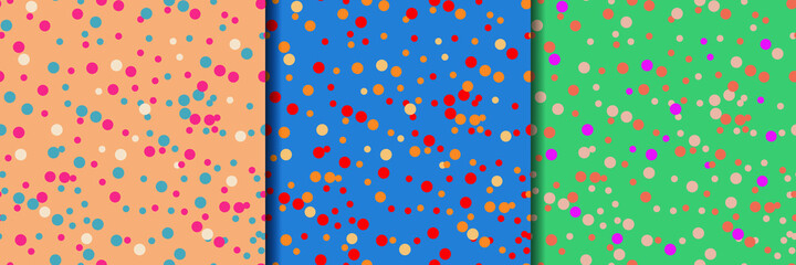 Set of dot seamless patterns. For wrapping paper, packaging, print. Vector templates. 