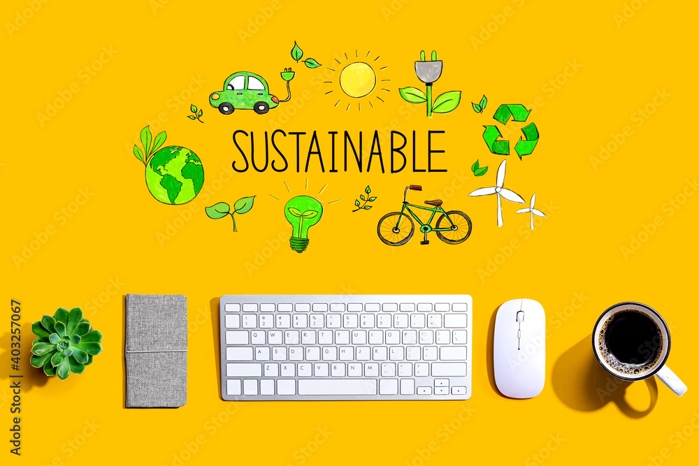 Poster sustainable with a computer keyboard and a mouse