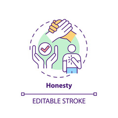 Honesty concept icon. Journalistic ethics standards idea thin line illustration. Seeking truth and reporting it. Truthfulness and accuracy. Vector isolated outline RGB color drawing. Editable stroke