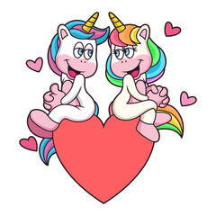 Cute Couple Unicorn Cartoon Vector Icon Illustration. Animal Love Icon Concept Isolated Premium Vector.