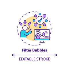 Filter bubbles concept icon. Social media and journalism challenge idea thin line illustration. Isolating users from differing viewpoints. Vector isolated outline RGB color drawing. Editable stroke