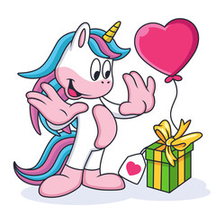 Expression Unicorn get Surprise. Cartoon Vector Icon Illustration. Animal Love Icon Concept Isolated Premium Vector.