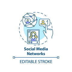 Social media networks concept icon. New media example idea thin line illustration. Social, business purpose. Staying connected with friends. Vector isolated outline RGB color drawing. Editable stroke