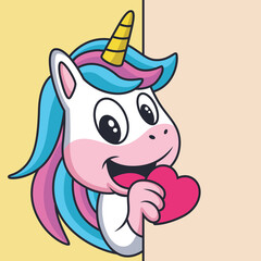 Cute Unicorn bring Love with Smile. Cartoon Vector Icon Illustration. Animal Love Icon Concept Isolated Premium Vector.