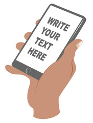 An African American Man's Hand Holding Phone As Signboard Flat Design