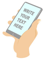 Flat Design Illustration Of A Hand Holding A Smarthone To Be Used As Sign Board
