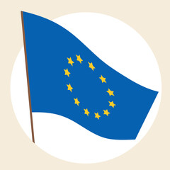 European union flag isolated, round icon, sign, emblem, flat vector stock illustration as a symbol of patriotism in EU, nationality