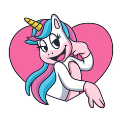 Pretty Girl Unicorn in Love Background. Cartoon Vector Icon Illustration. Animal Love Icon Concept Isolated Premium Vector.
