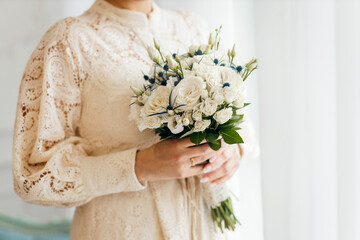 Beautiful wedding bouquet in bride's hand