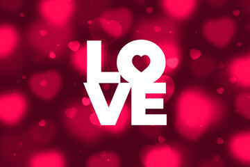 Love Sign on Abstract valentine background with red hearts