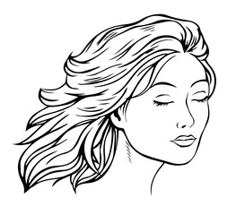 Portrait of a beautiful girl. The eyes are closed. Freehand drawing for beauty salons and labels. Vector illustration sketch. White background.