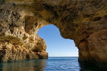 Fototapeta na wymiar view of the inside of a sea c ave on the Algarve coast of Portugal