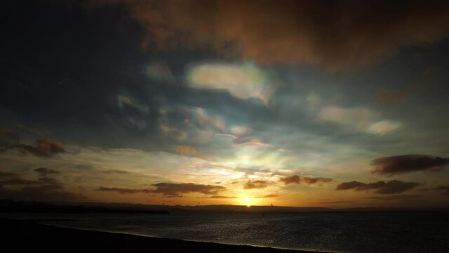 Nacreous polar stratospheric clouds ocean sunset Iceland