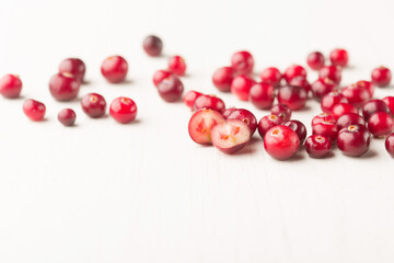 Red cranberry on white background. Healthy food concept.