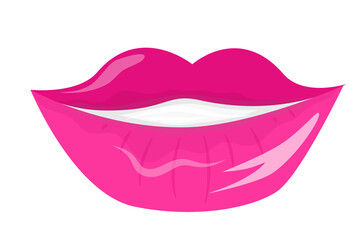 Pink lips in cartoon style isolated on white background. Lips for Valentines day card design. Vector illustration for February 14