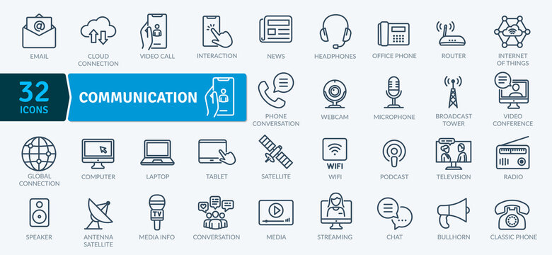 Communication Icons Pack. Thin line icons set. Flat icon collection set. Simple vector icons