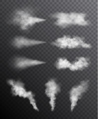 Set of various smoke, spray and mist transparent effects on dark background © Kateina