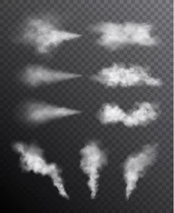 Zelfklevend Fotobehang Set of various smoke, spray and mist transparent effects on dark background © Kateina