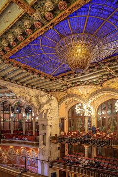 BARCELONA, SPAIN-DECEMBER 21, 2020: Palau de la Musica Catalana's modernisme interior