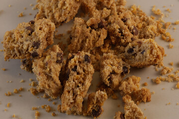 a biscuit broken into pieces