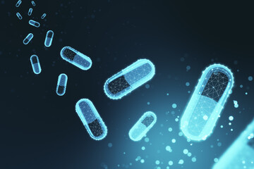 Abstract polygonal pills and capsule hologram.
