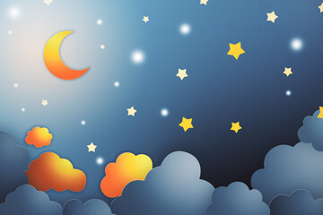 Obraz na płótnie Canvas Paper applique of moon and stars on night sky.