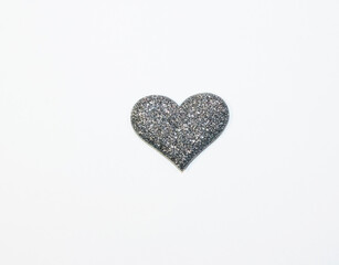 Silver gray shiny heart for valentine's day isolated on white background. Glitter and sparkles hearts. Expensive ornate banner. Valentines day background