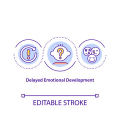 Delayed emotional development concept icon. Cognitive problem. Intelligence impairment. Child safety idea thin line illustration. Vector isolated outline RGB color drawing. Editable stroke