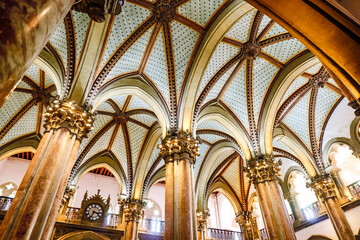 Architecture inside Chhatrapati Shivaji Maharaj Terminus Railway Station is a historic terninal train station and UNESCO World heritage Site in Mumbai, Maharashtra, India.