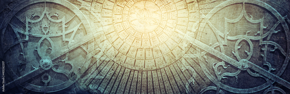 Canvas Prints ancient astronomical instruments on vintage paper background. abstract old conceptual background on 