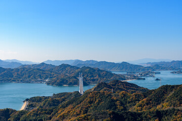 Fototapeta na wymiar Landscape of the Seto Inland Sea, Takamiyama Observatory in Onomichi City